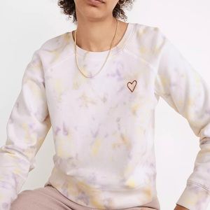Madewell Heart Embroidered (Re)sourced Cotton Sweatshirt in Tie-Dye NWT Sz XS